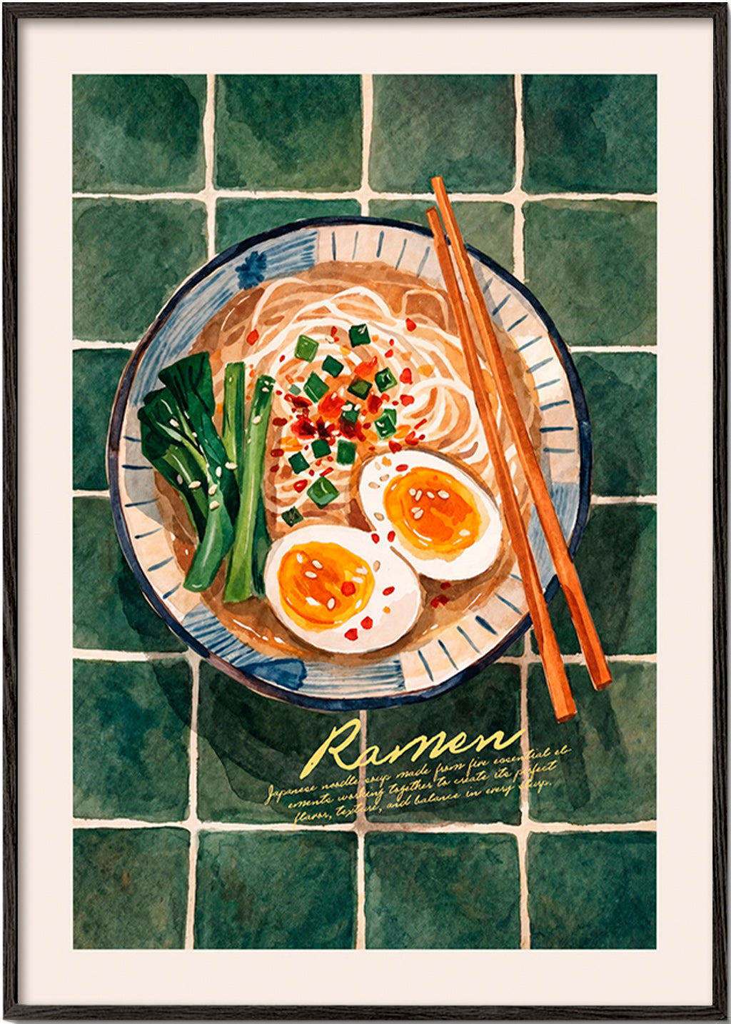 Arte para cozinha Ramen em aquarela