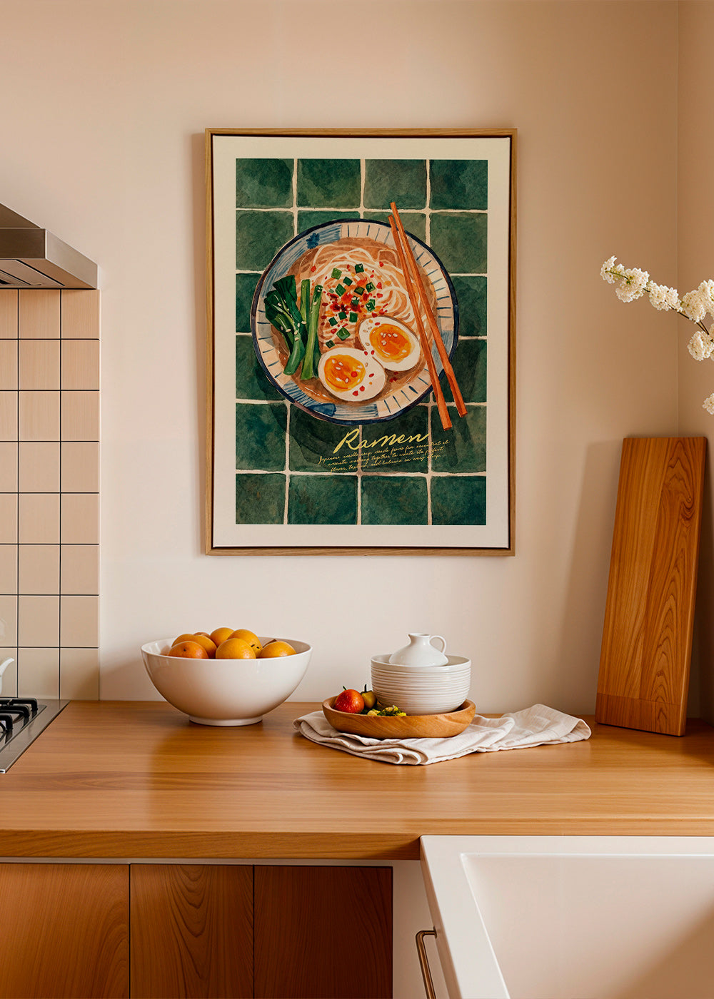 Arte para cozinha Ramen em aquarela