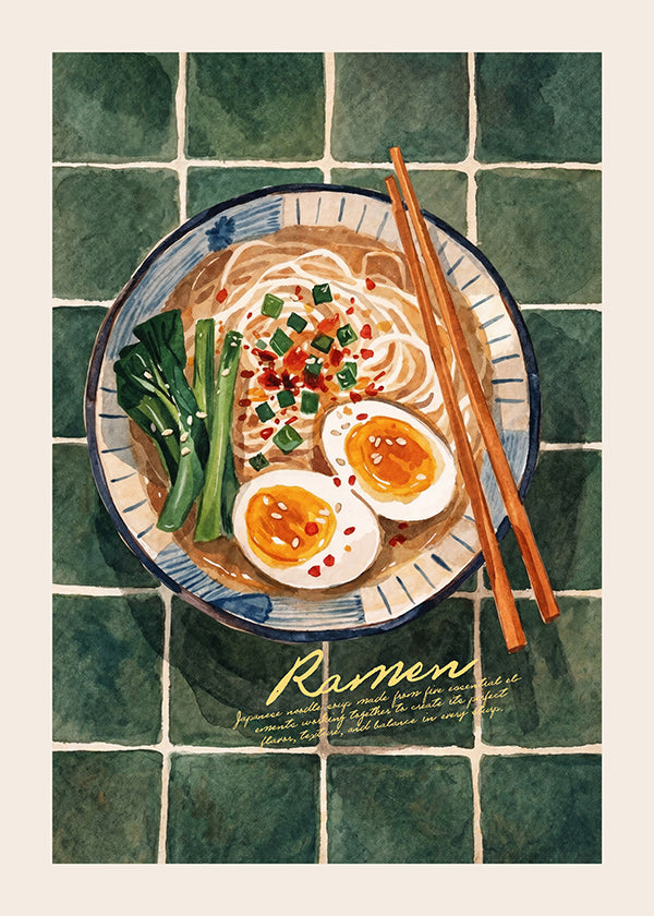 Arte para cozinha Ramen em aquarela