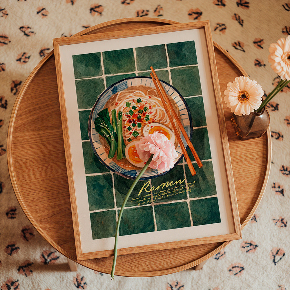 Arte para cozinha Ramen em aquarela