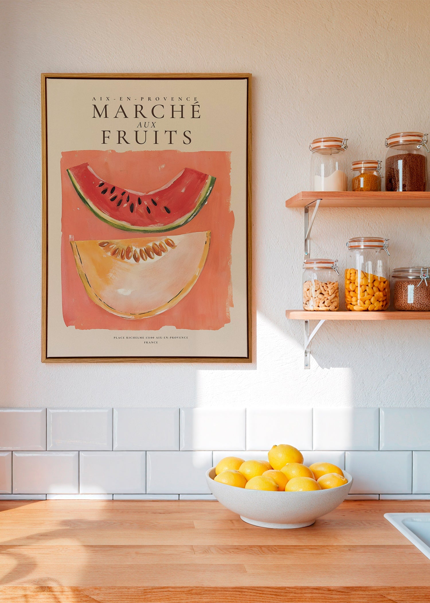 Arte para cozinha Mercado de Frutas com melão e melancia