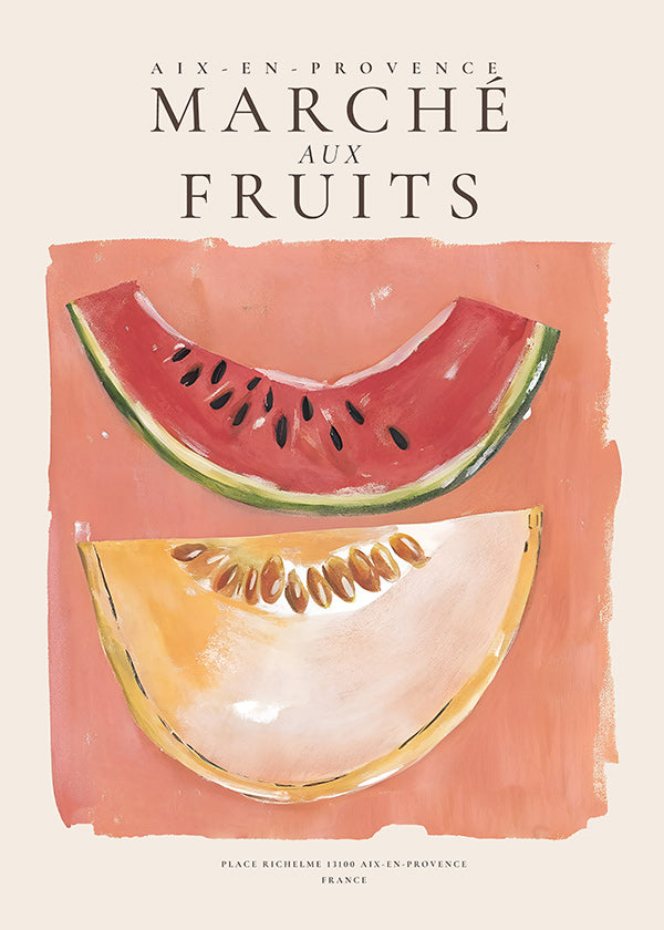 Arte para cozinha Mercado de Frutas com melão e melancia