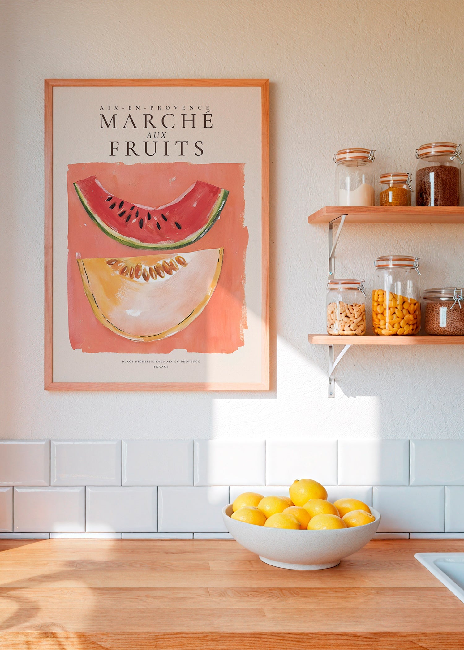 Arte para cozinha Mercado de Frutas com melão e melancia