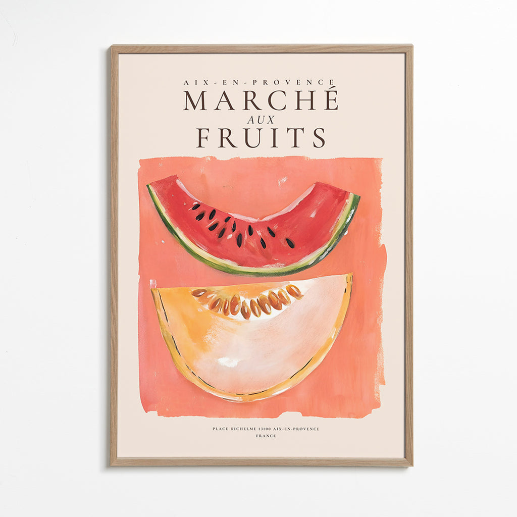 Arte para cozinha Mercado de Frutas com melão e melancia