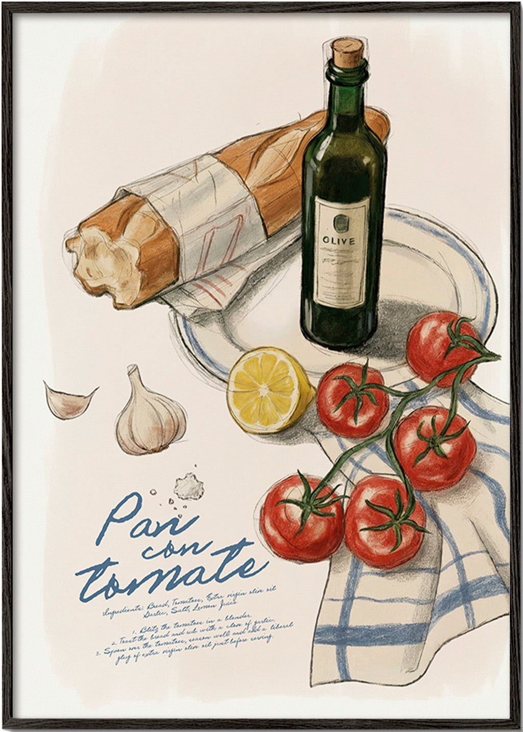 Arte para cozinha Pão com tomate ilustrado