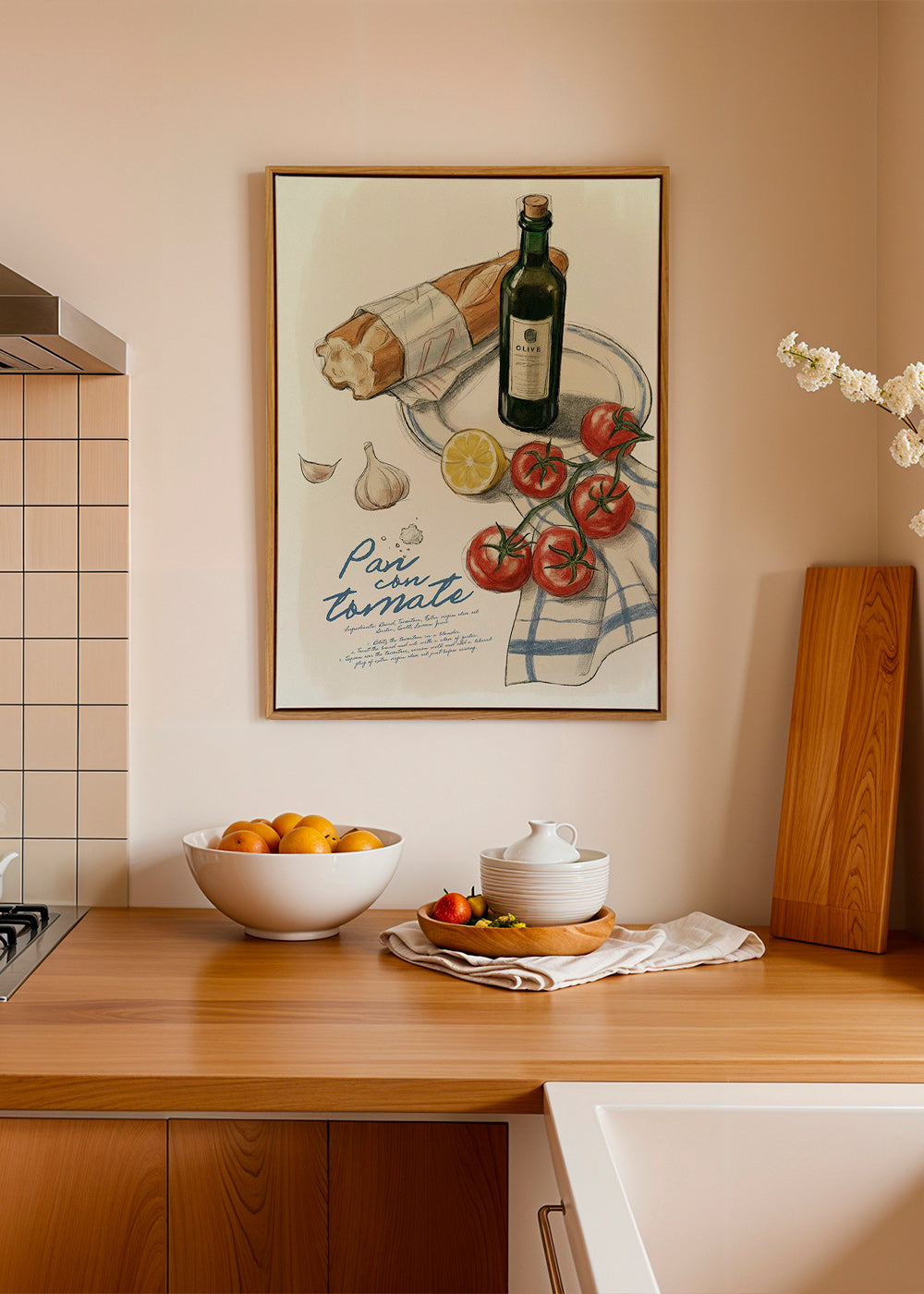 Arte para cozinha Pão com tomate ilustrado