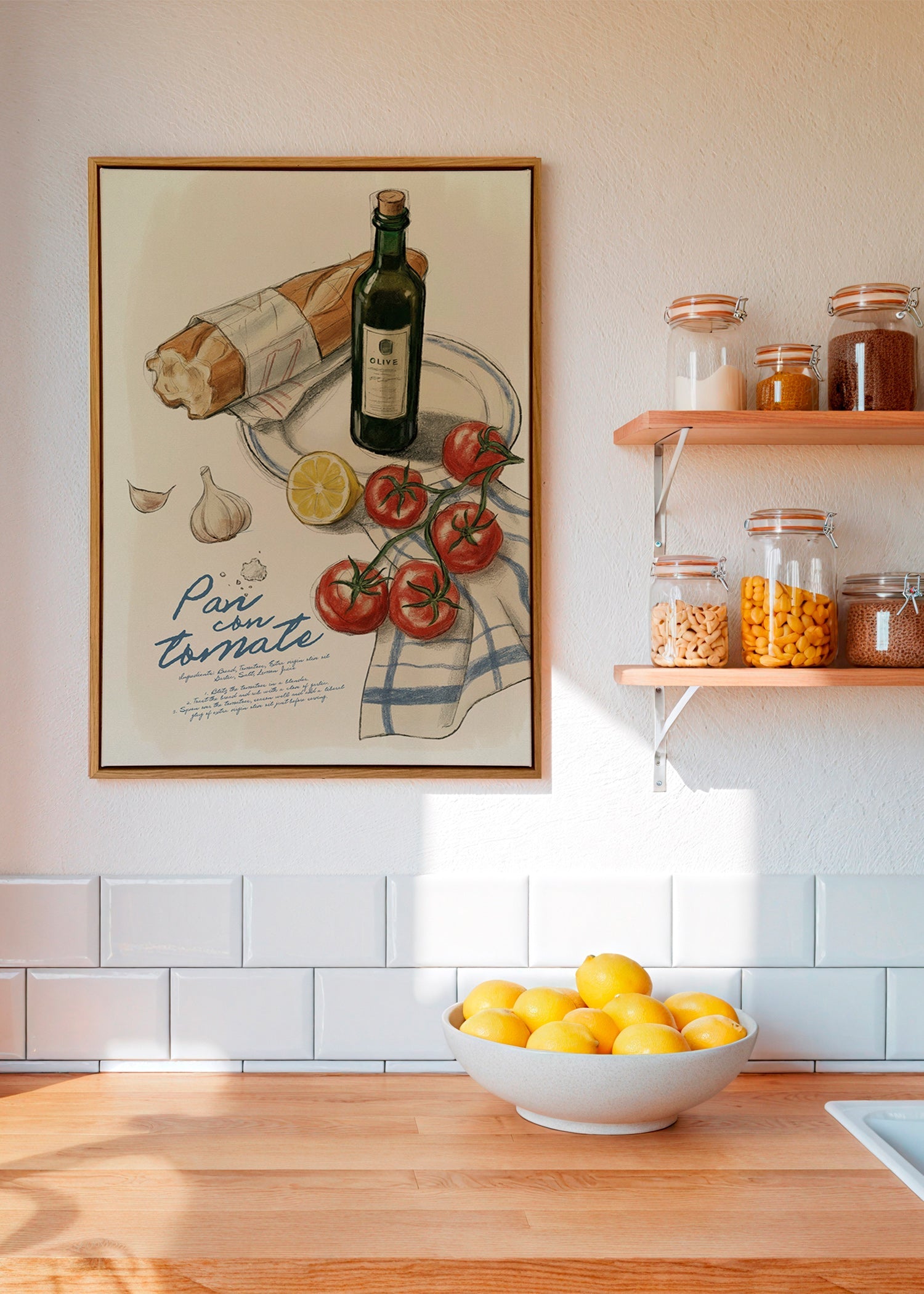 Arte para cozinha Pão com tomate ilustrado
