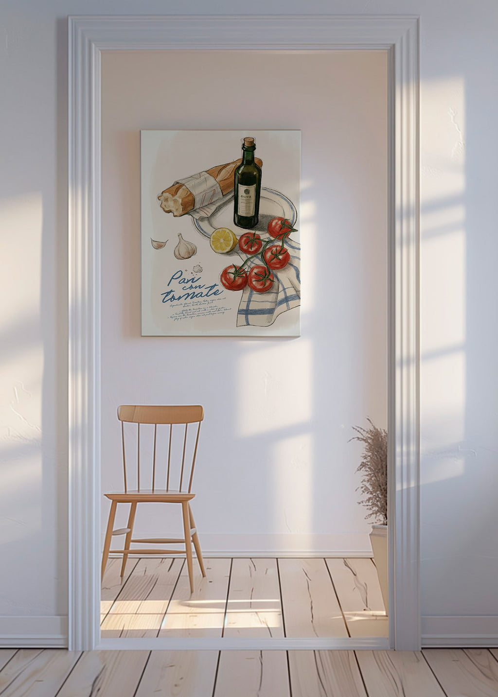 Arte para cozinha Pão com tomate ilustrado