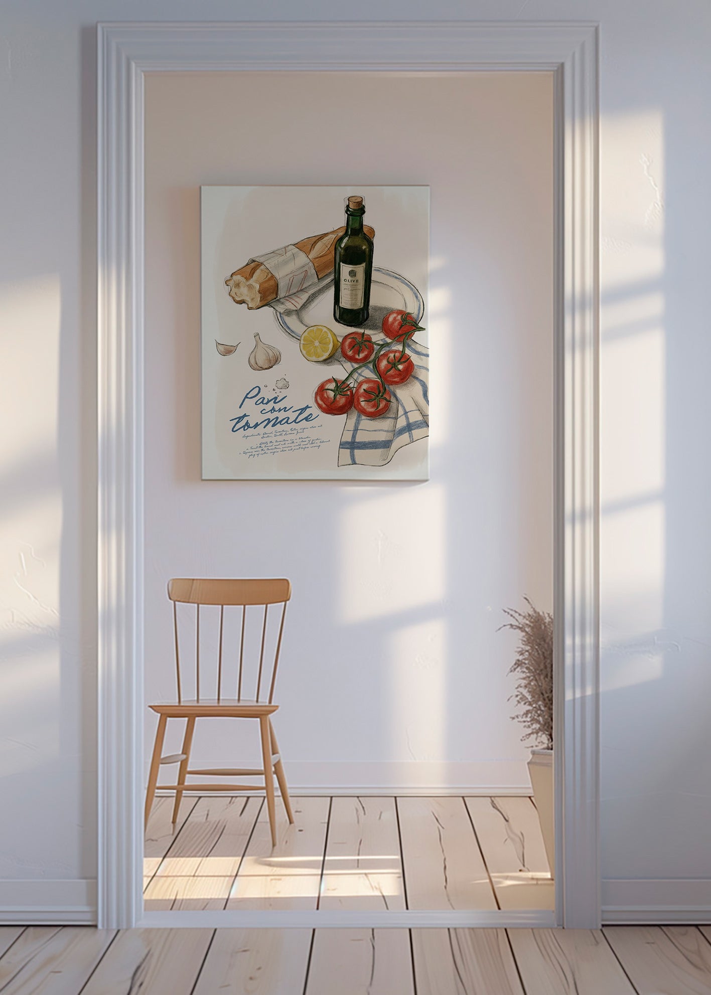 Arte para cozinha Pão com tomate ilustrado