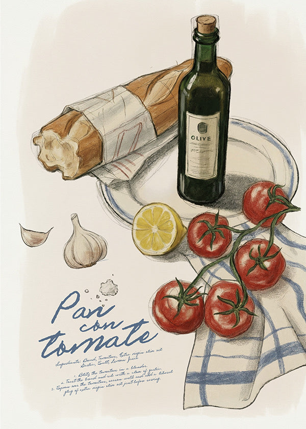 Arte para cozinha Pão com tomate ilustrado