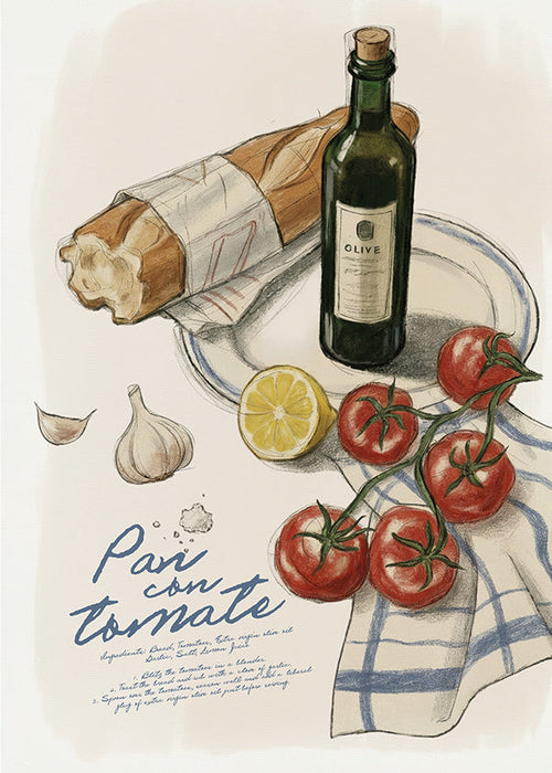 Arte para cozinha Pão com tomate ilustrado