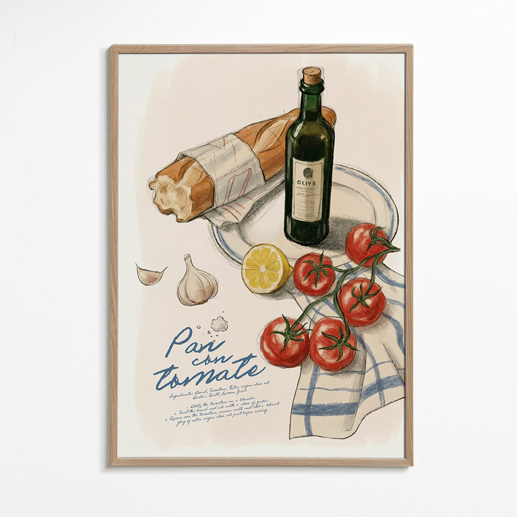 Arte para cozinha Pão com tomate ilustrado