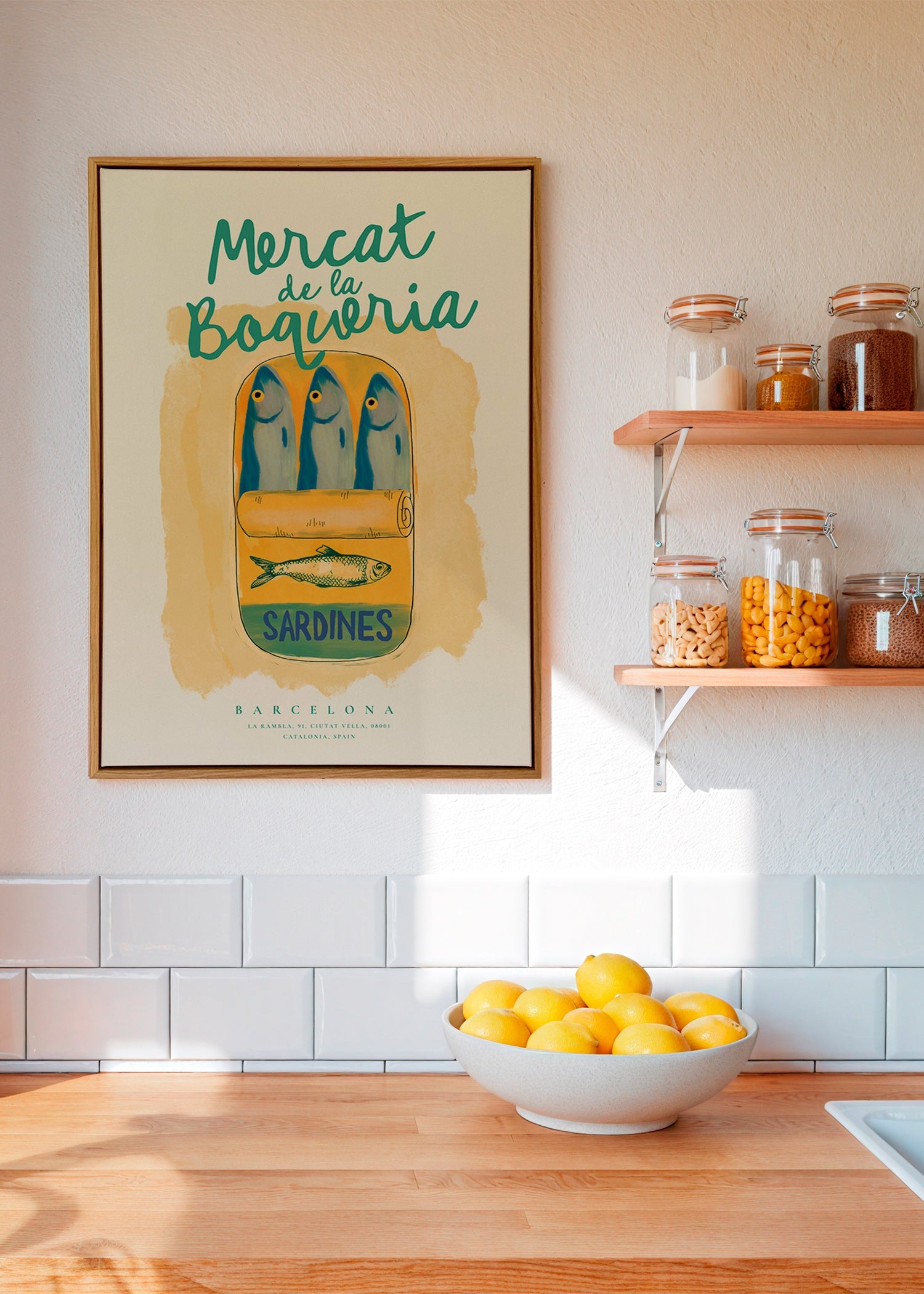 Arte para cozinha Mercat de la Boqueria - sardinhas em lata