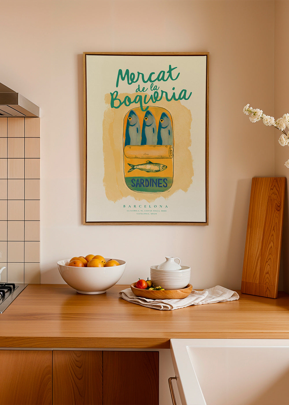 Arte para cozinha Mercat de la Boqueria - sardinhas em lata