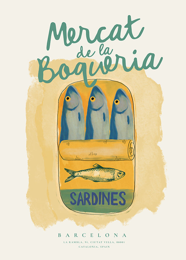 Arte para cozinha Mercat de la Boqueria - sardinhas em lata