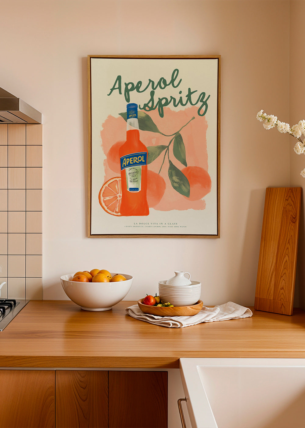 Arte para cozinha Aperol Spritz garrafa com laranjas