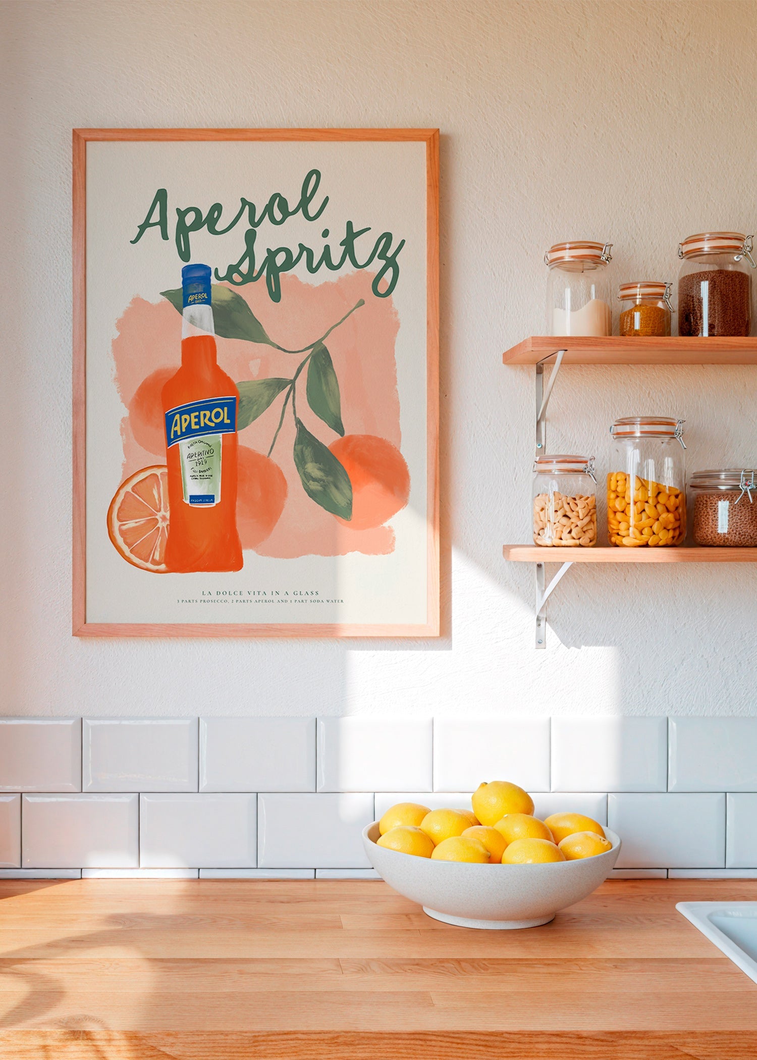 Arte para cozinha Aperol Spritz garrafa com laranjas
