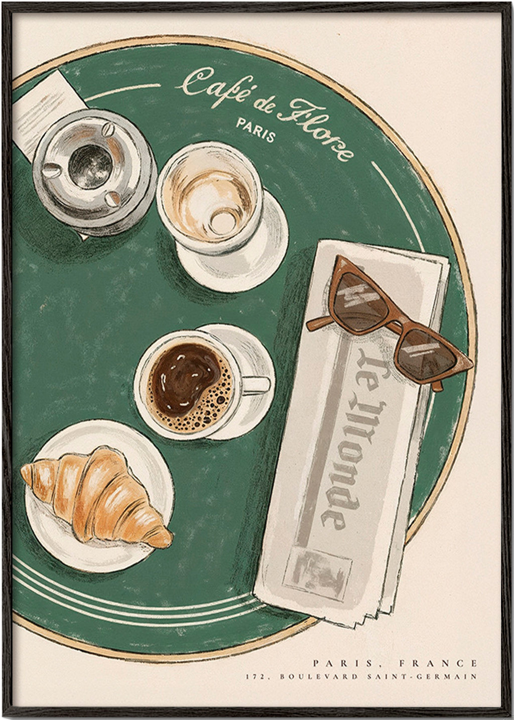 Arte para cozinha Café de Flore croissant ilustrado