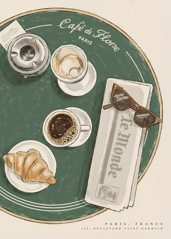 Arte para cozinha Café de Flore croissant ilustrado