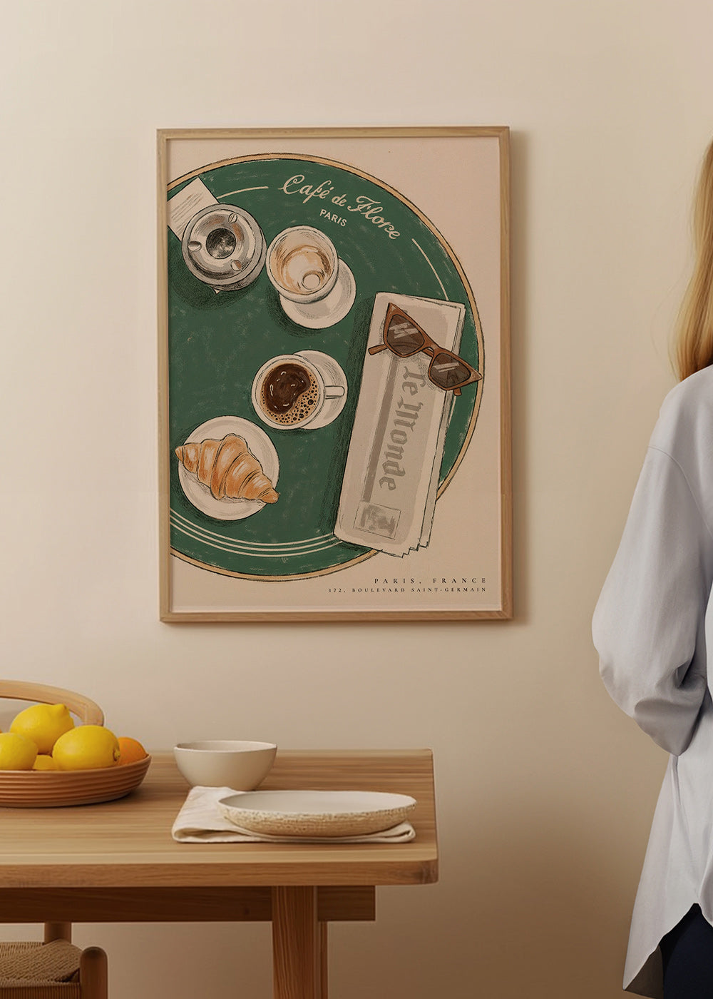 Arte para cozinha Café de Flore croissant ilustrado