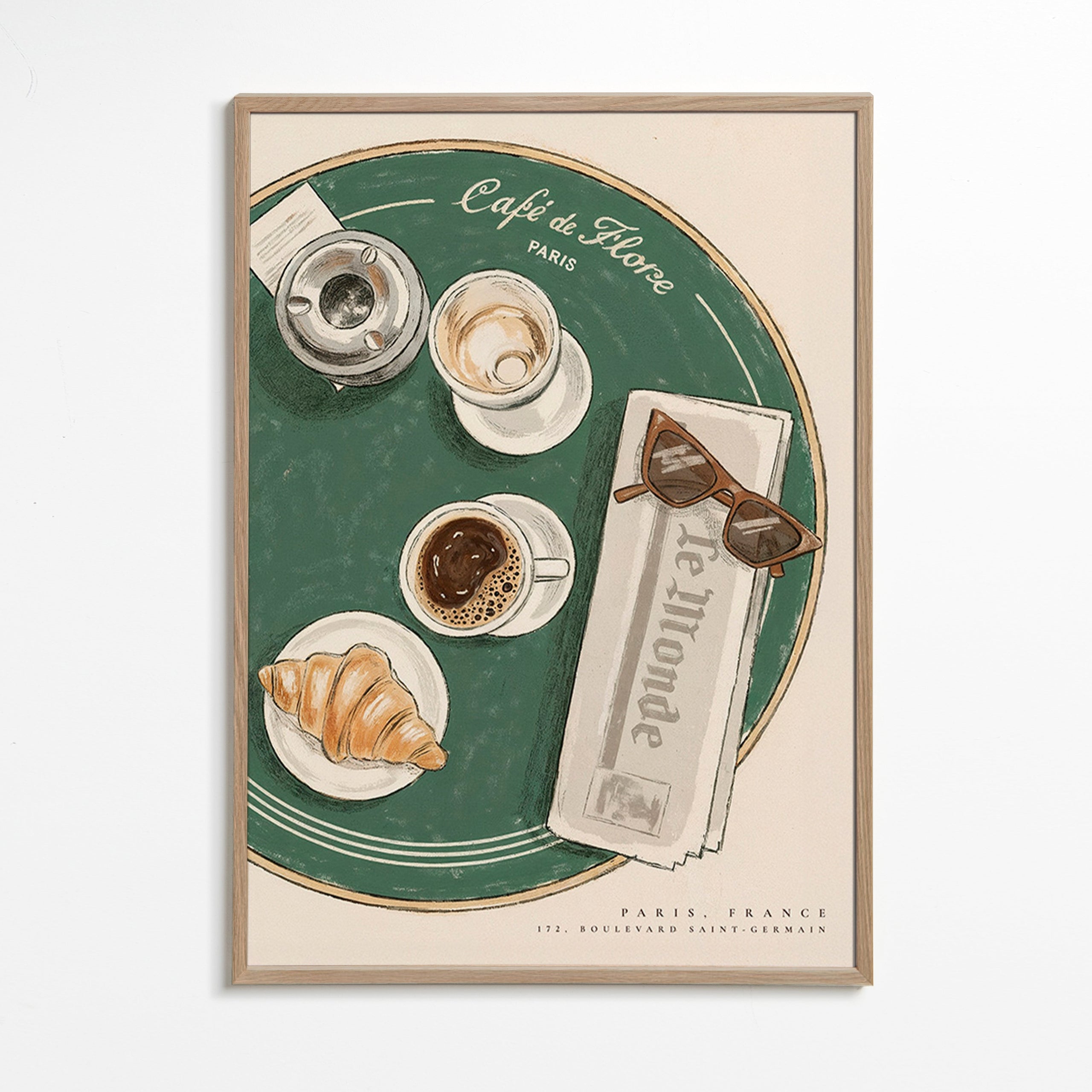 Arte para cozinha Café de Flore croissant ilustrado