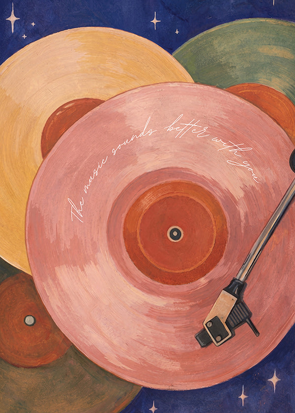 Ilustração vinil rosa com braço de gira-discos