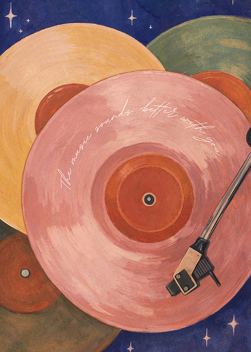 Ilustração vinil rosa com braço de gira-discos