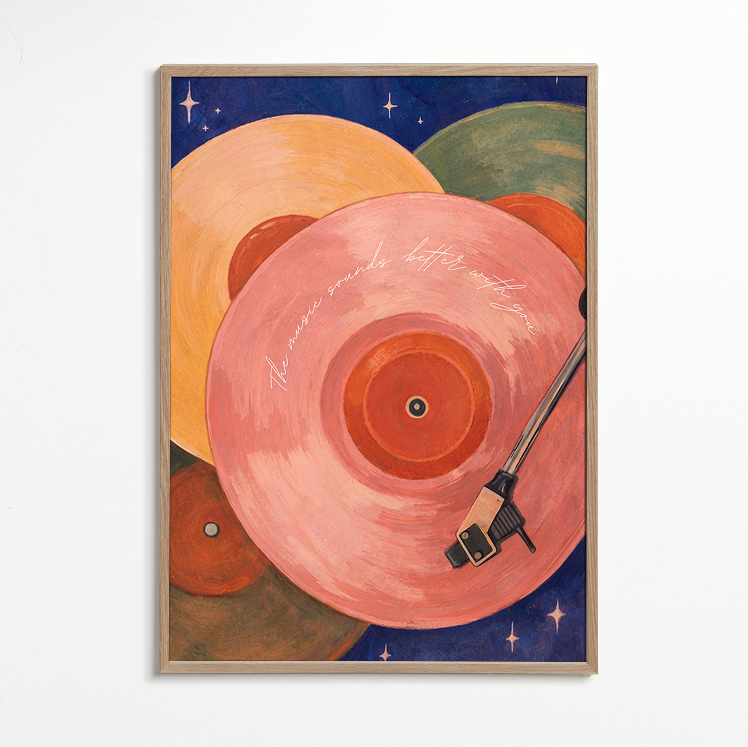 Ilustração vinil rosa com braço de gira-discos