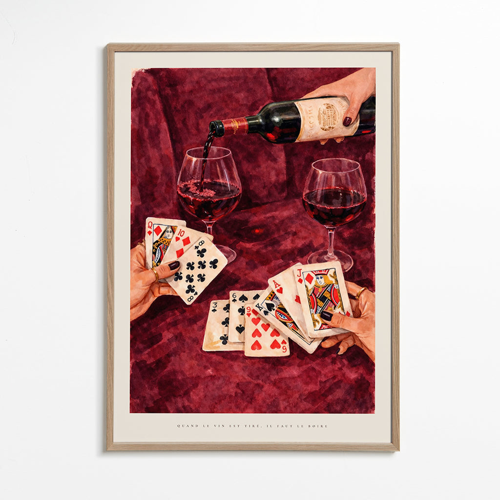 Arte para cozinha com cartas e vinho tinto