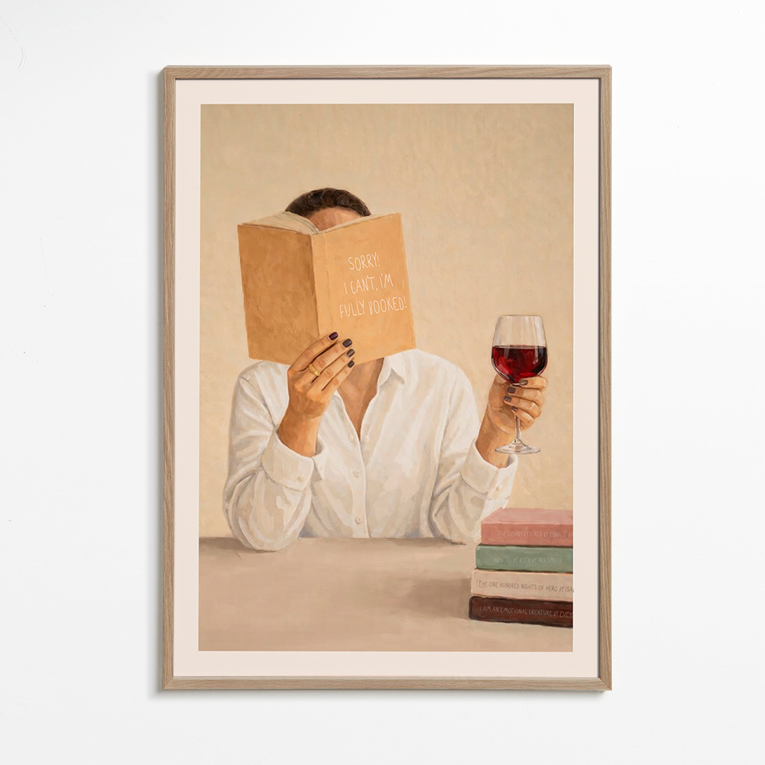 Arte para cozinha: mulher lendo com taça de vinho