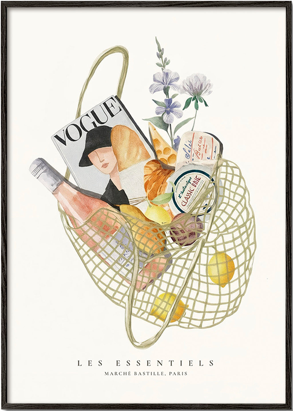 Arte para cozinha com saco de mercado ilustrado