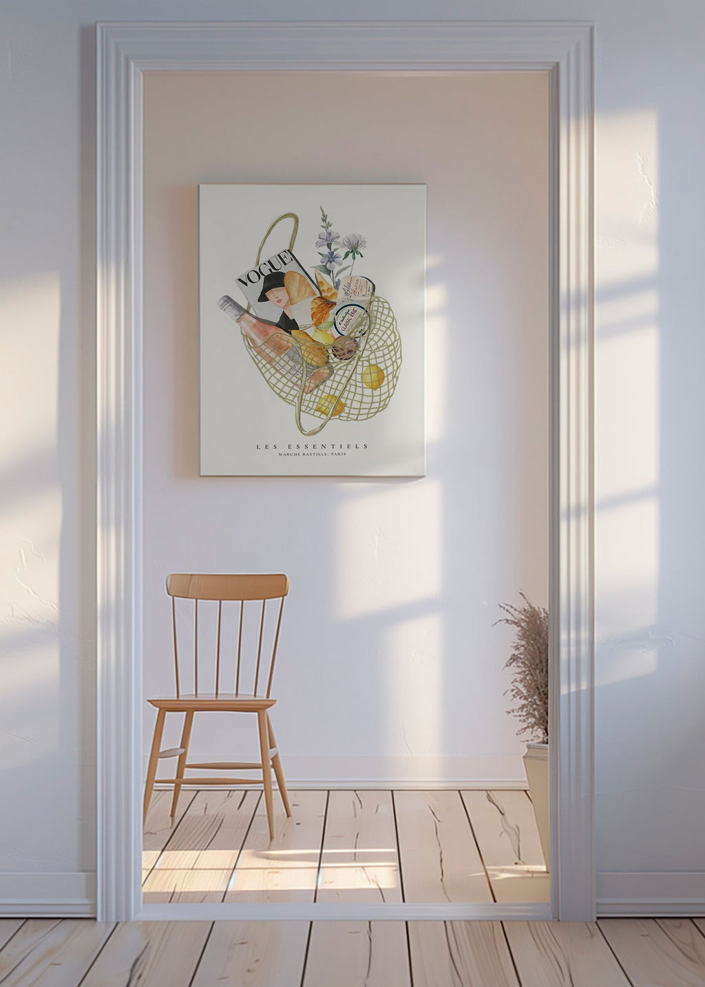 Arte para cozinha com saco de mercado ilustrado