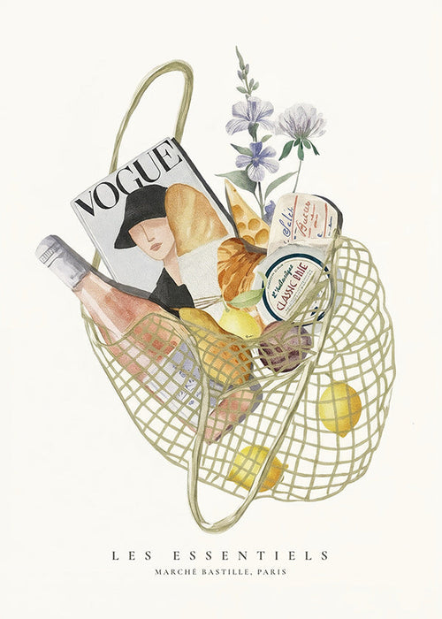 Arte para cozinha com saco de mercado ilustrado