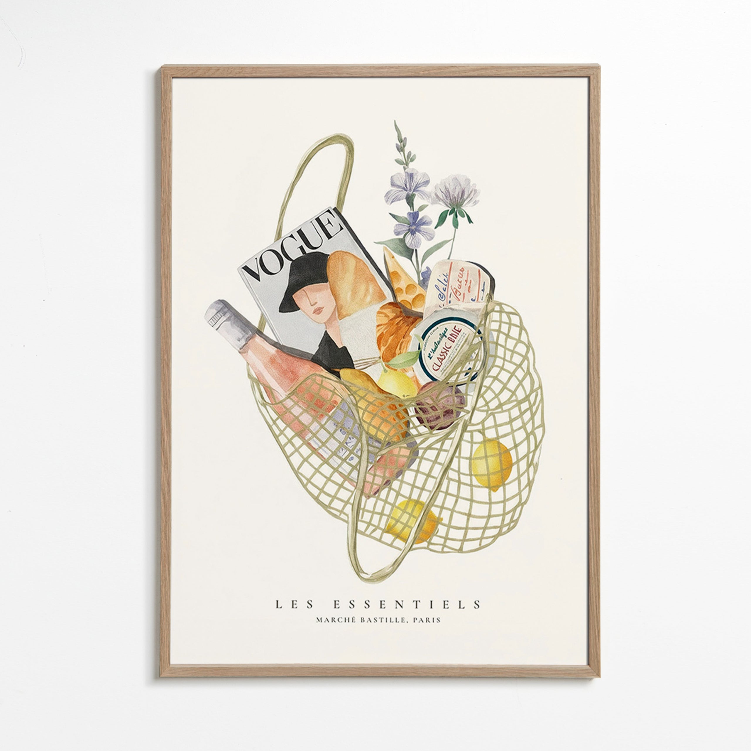 Arte para cozinha com saco de mercado ilustrado