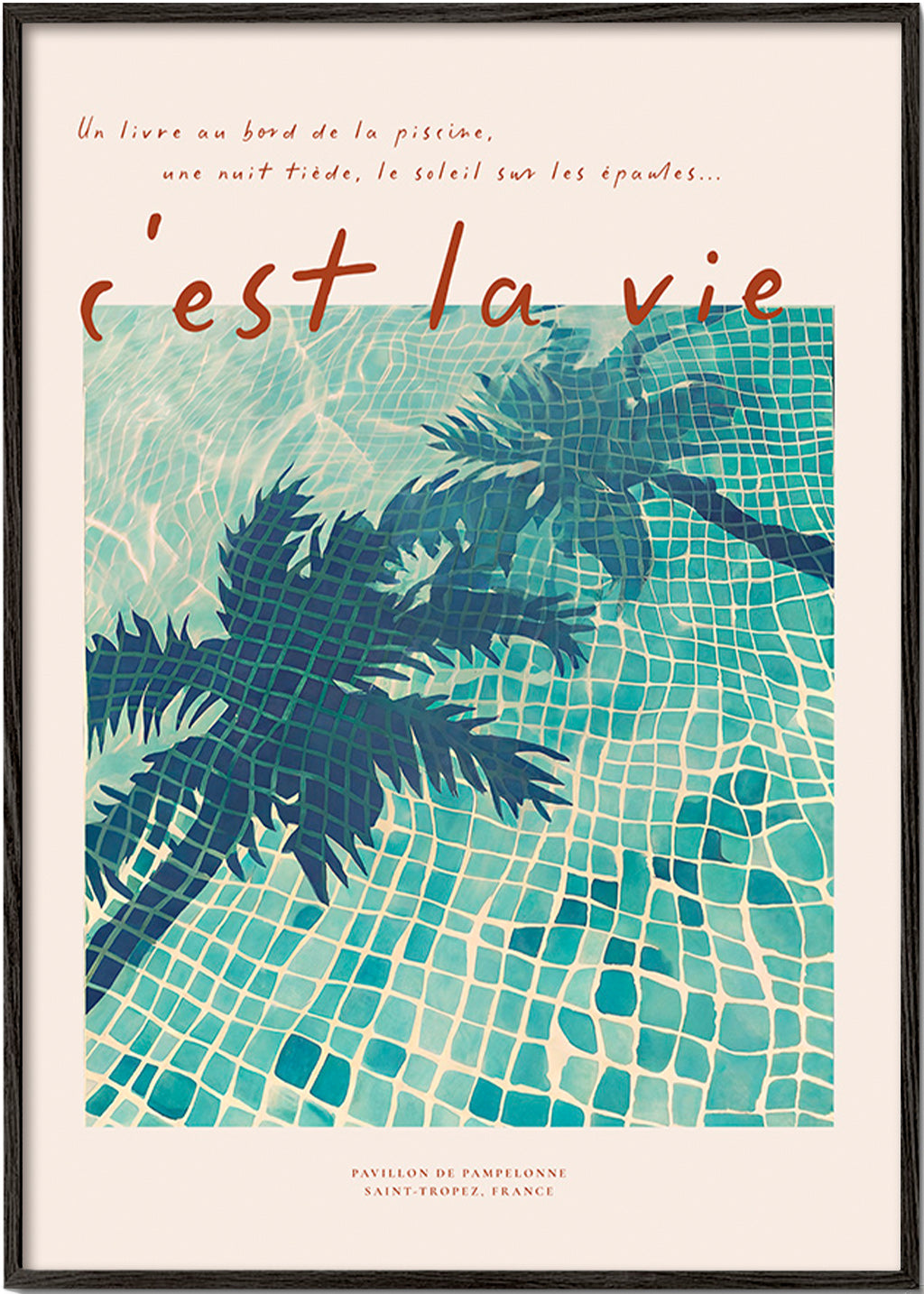 Ilustração de piscina com sombras de palmeira