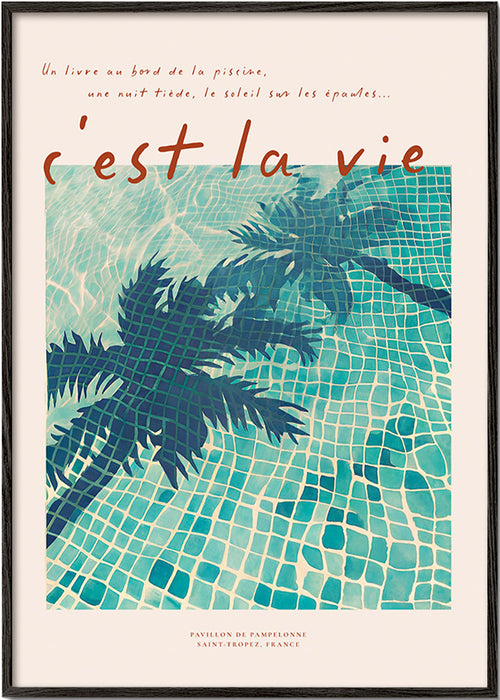 Ilustração de piscina com sombras de palmeira