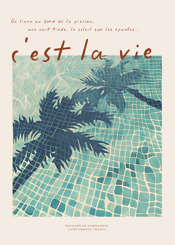 Ilustração de piscina com sombras de palmeira