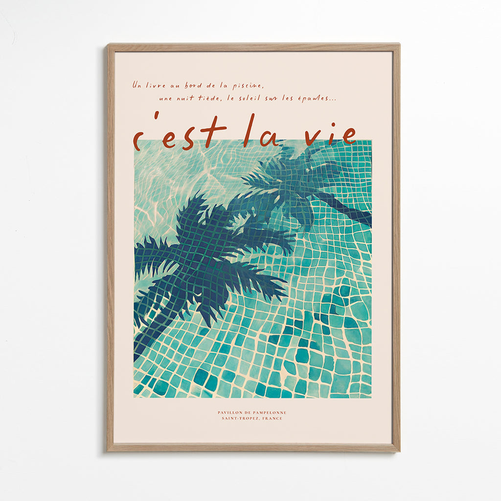 Ilustração de piscina com sombras de palmeira