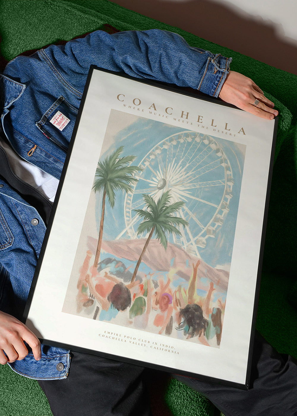 Ilustração Coachella com roda-gigante e palmeiras