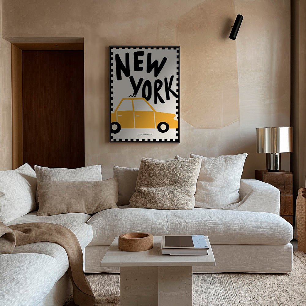 Poster de cidade New York táxi com tipografia marcante