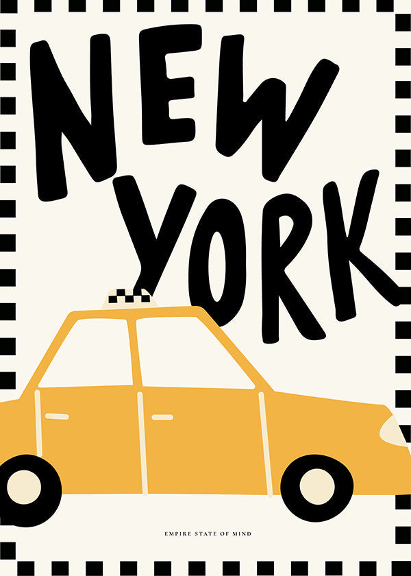 Poster de cidade New York táxi com tipografia marcante