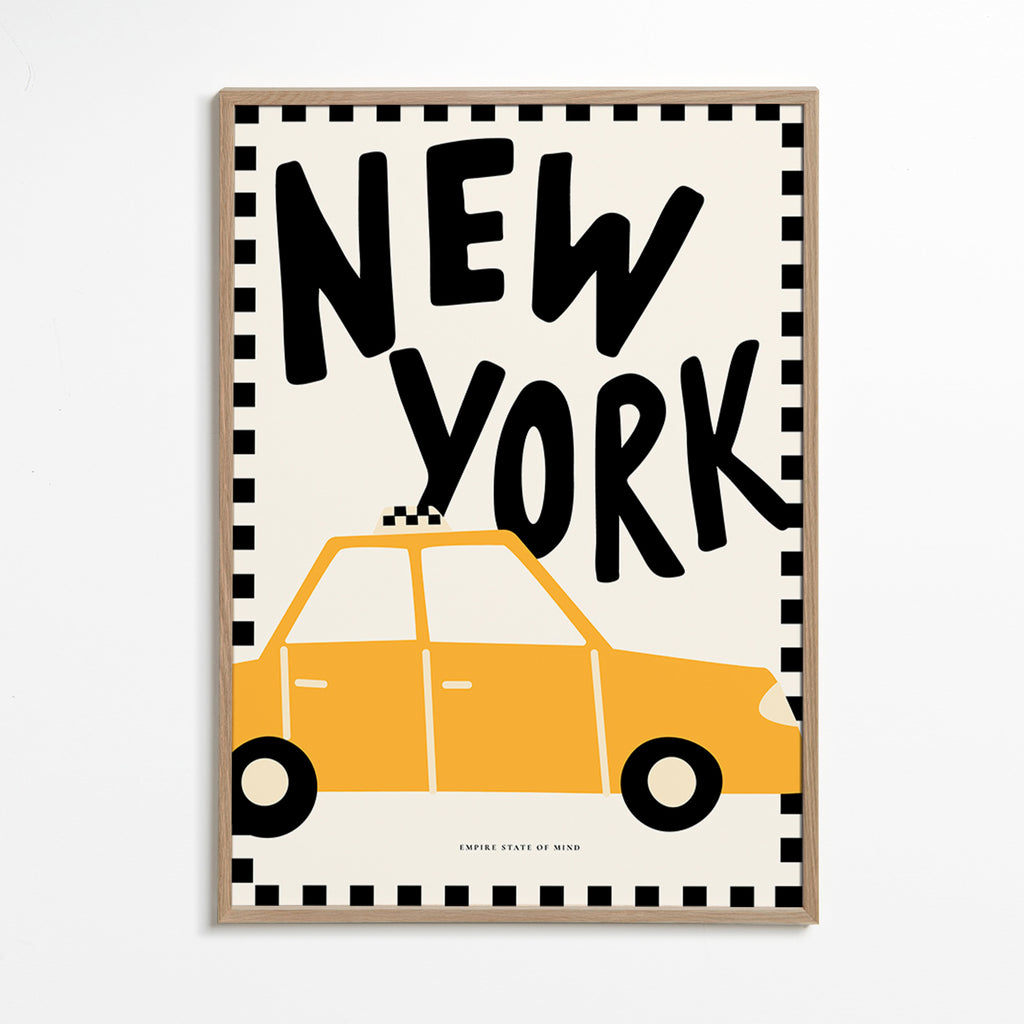 Poster de cidade New York táxi com tipografia marcante