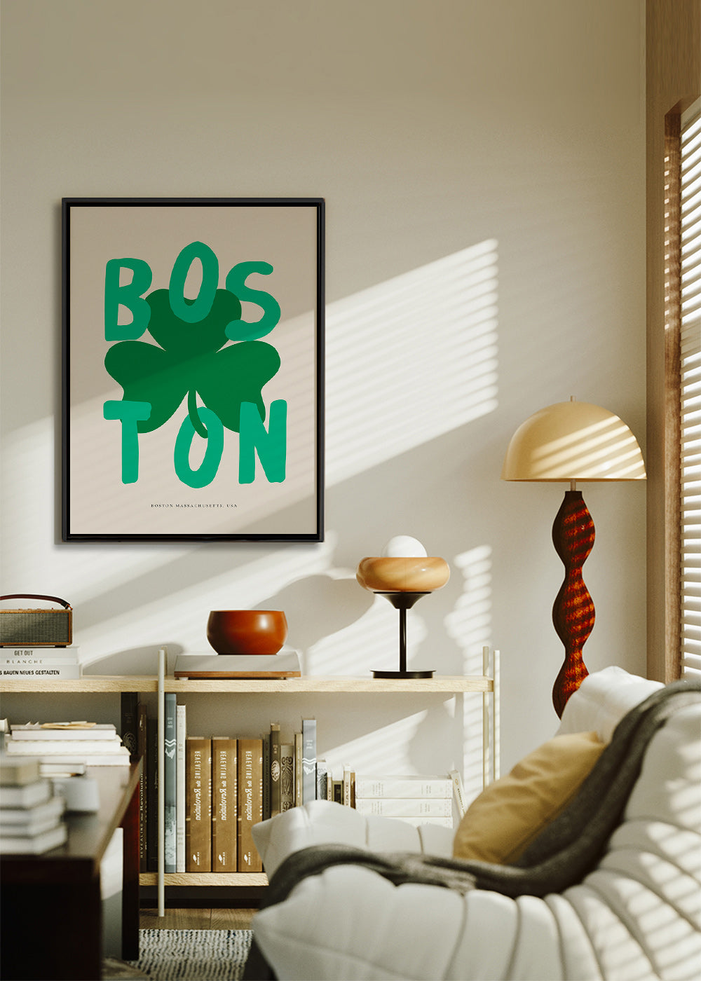 Poster de viagem Boston com trevo gráfico