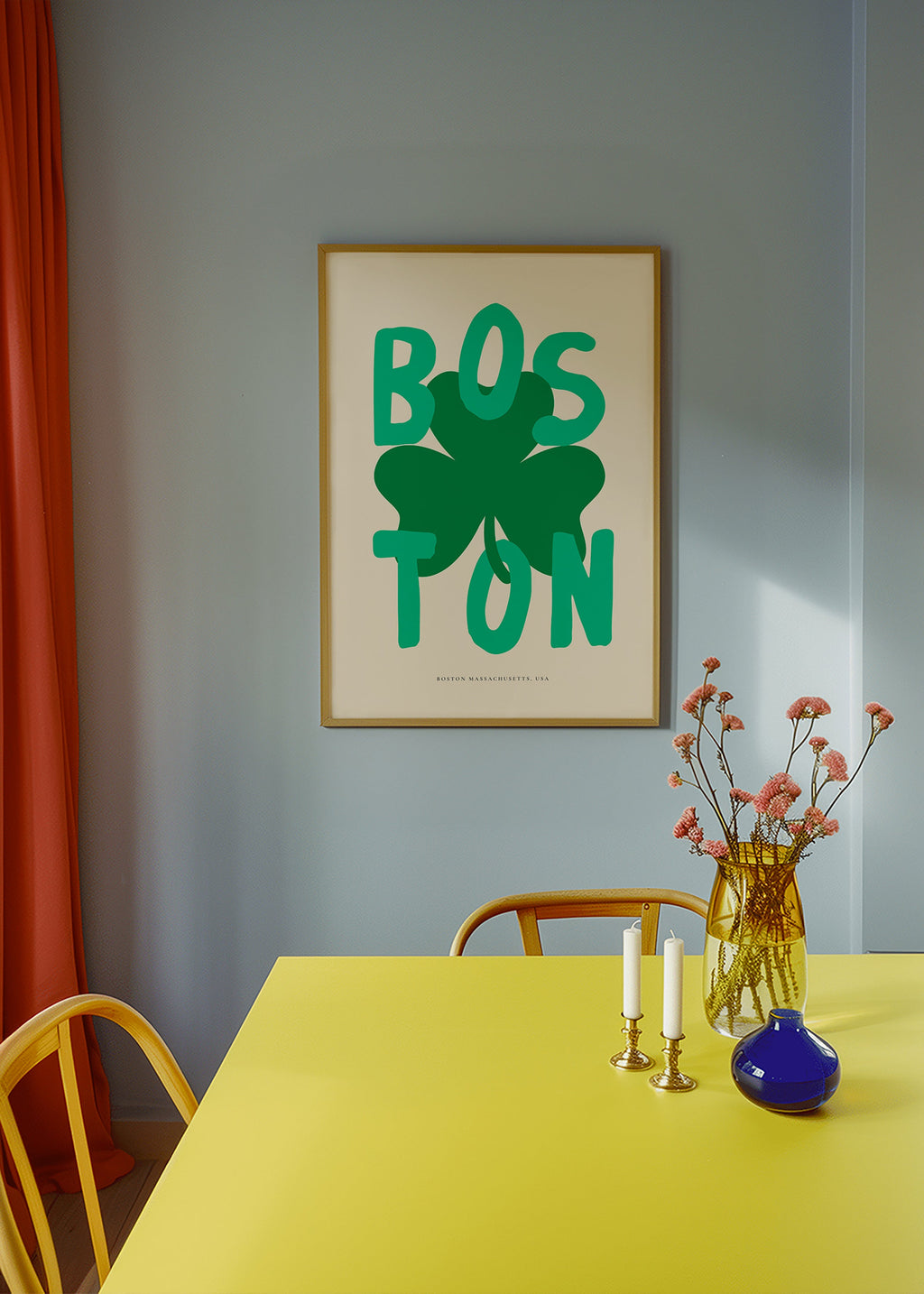 Poster de viagem Boston com trevo gráfico