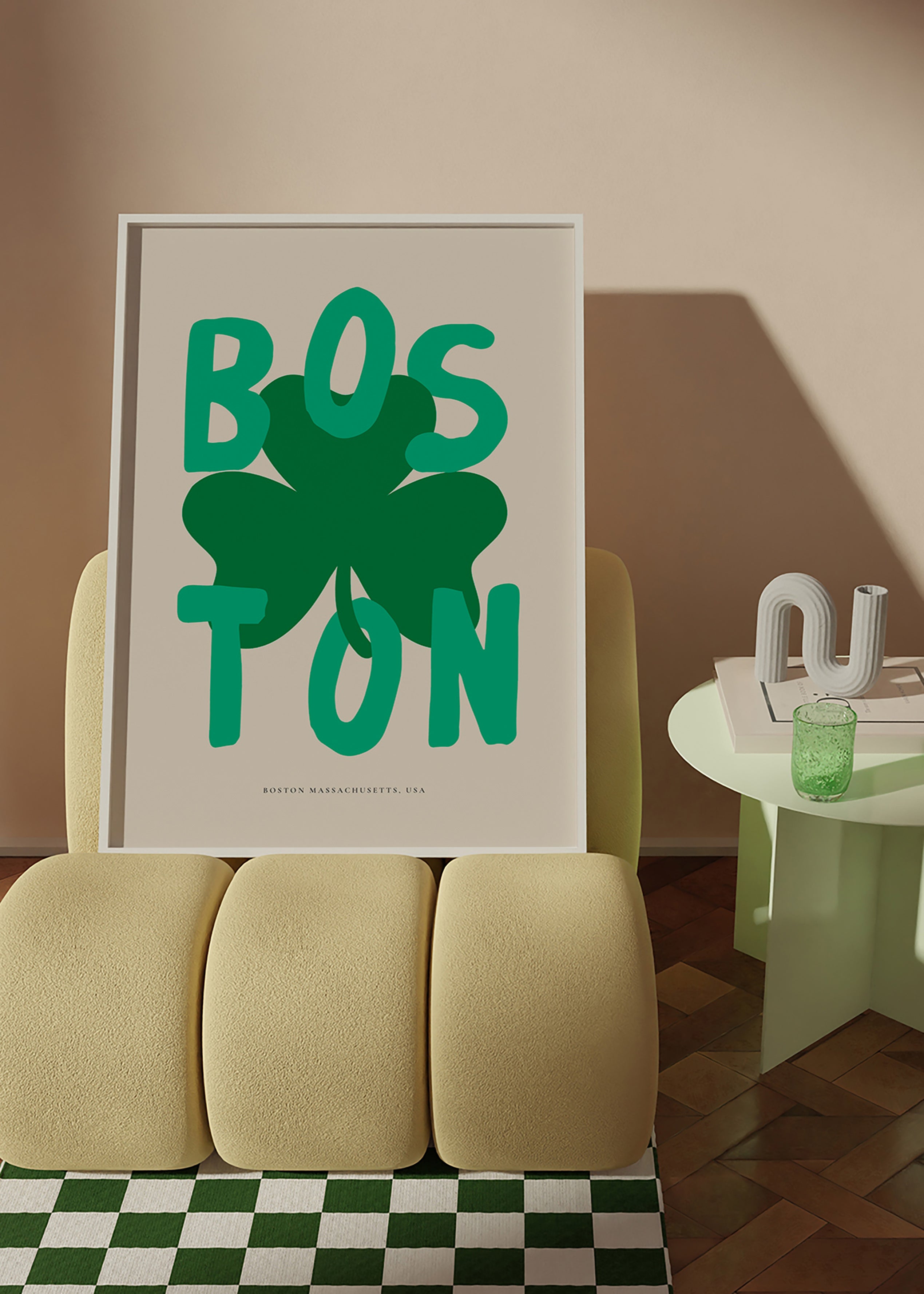 Poster de viagem Boston com trevo gráfico