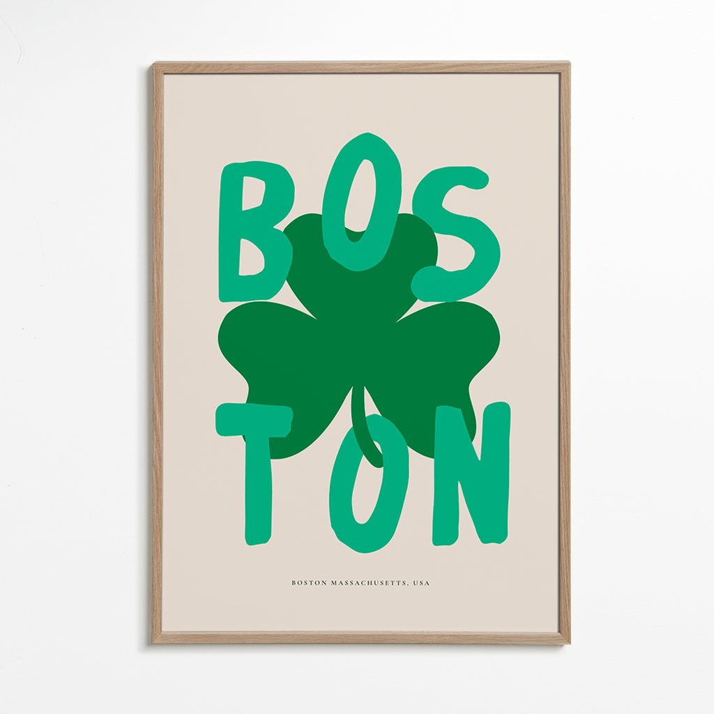 Poster de viagem Boston com trevo gráfico