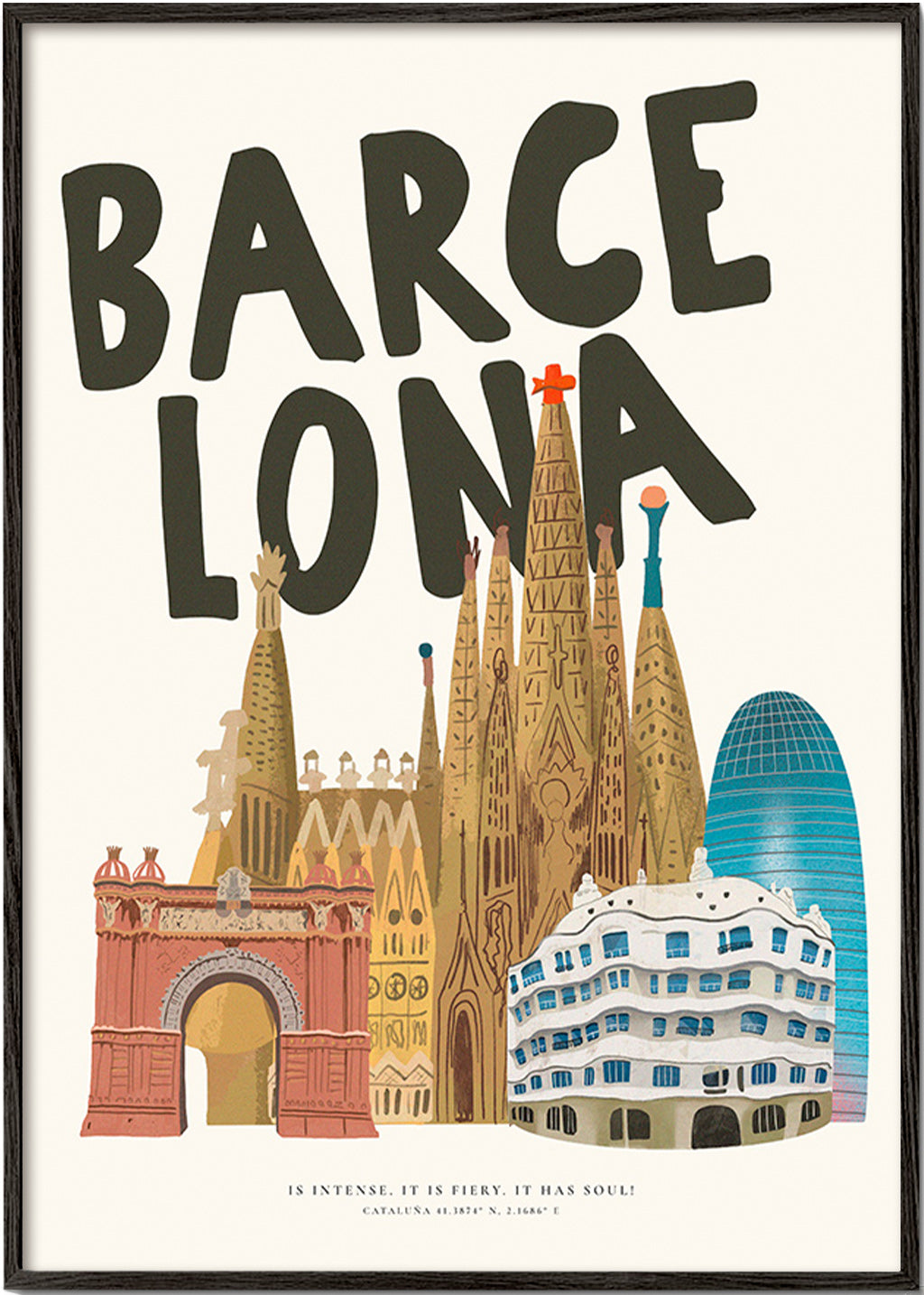 Arte de cidade Barcelona ilustrada com tipografia