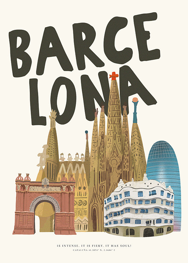 Arte de cidade Barcelona ilustrada com tipografia