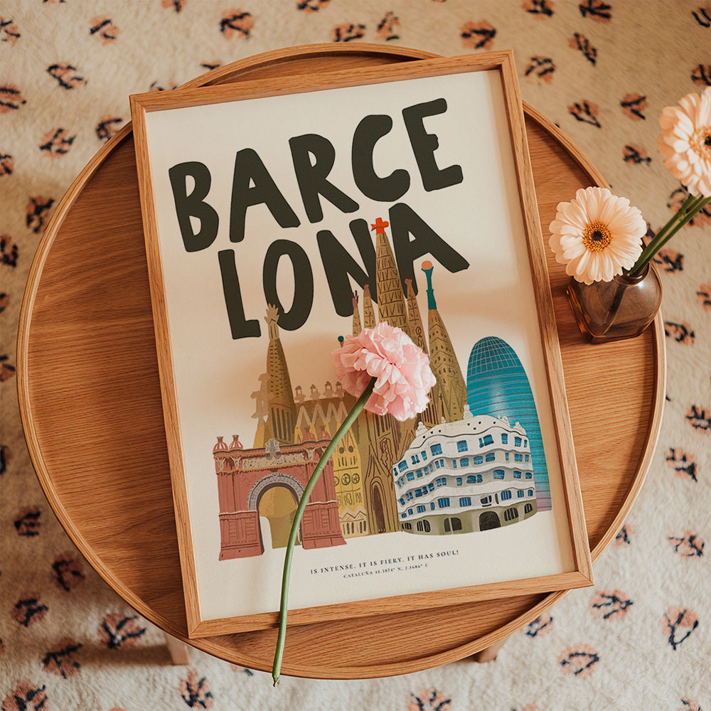 Arte de cidade Barcelona ilustrada com tipografia