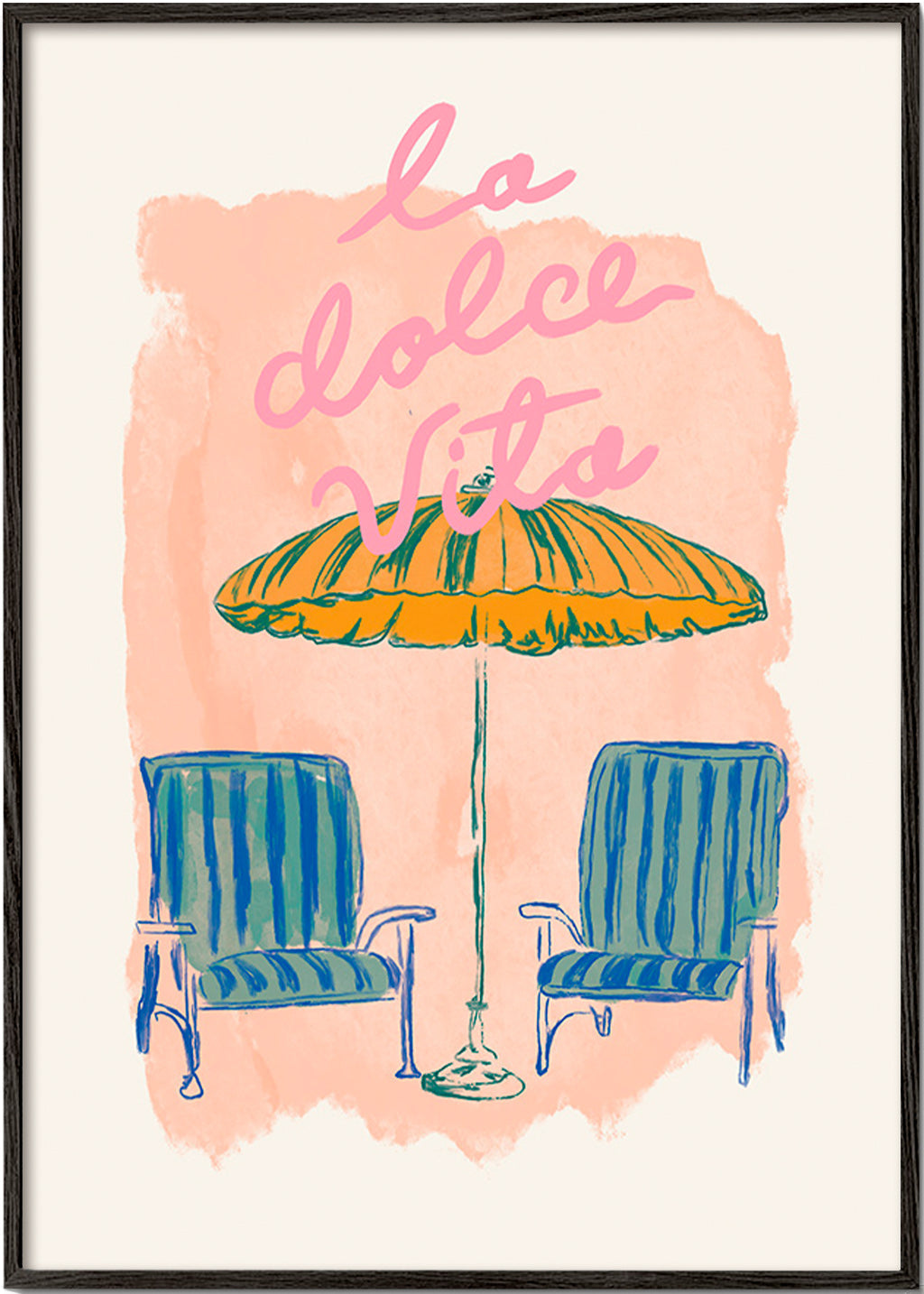 Ilustração La Dolce Vita guarda-sol e cadeiras